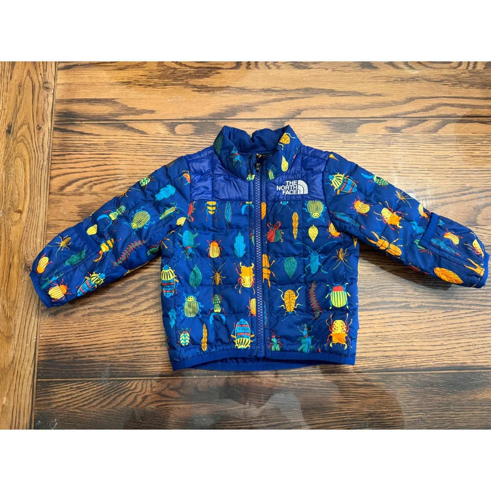 The North Face Puffer Jacket Infant 0-3M Blue Bug Beetle Print Insulated Coat